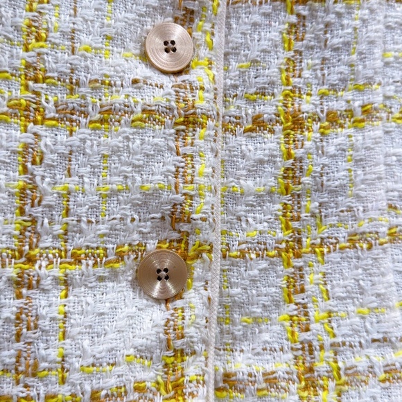 Cabi Coco Style #6256 Yellow Cream White Tweed Plaid Crop Blazer Jacket Size S - Picture 10 of 14